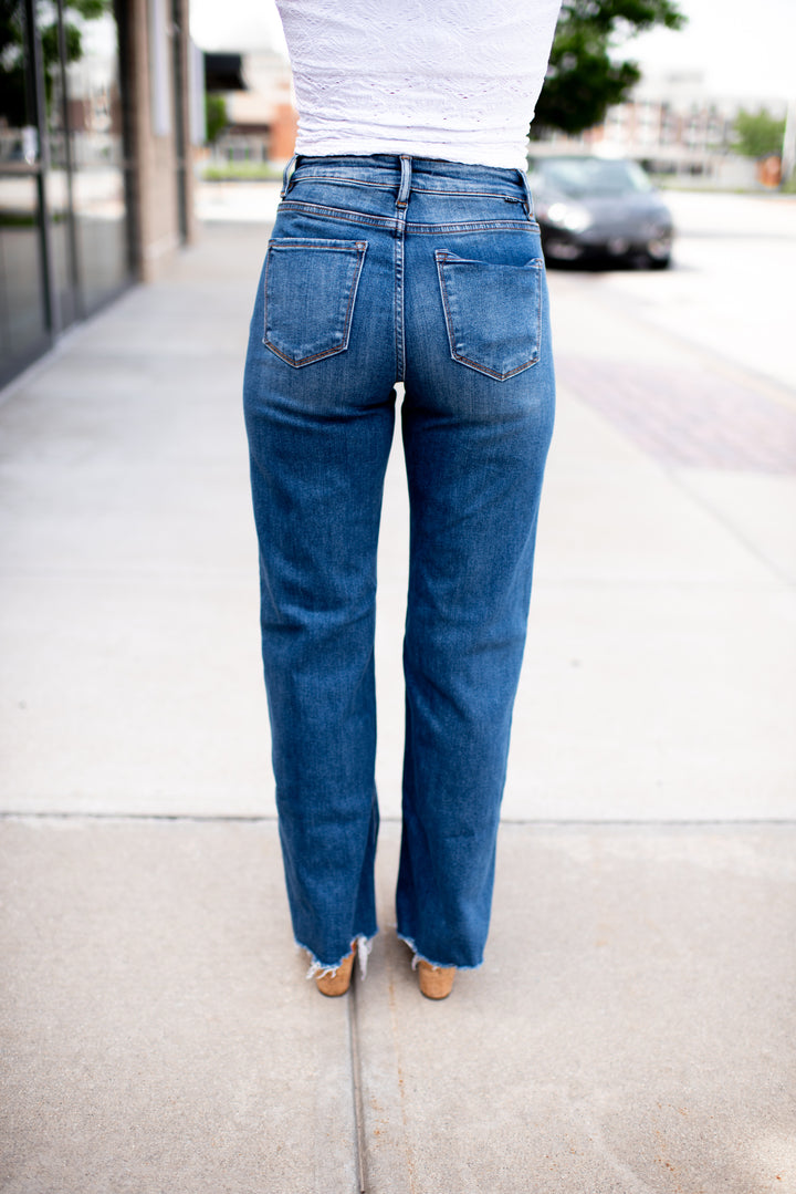 Risen Willow Tummy Control Wide Leg Denim (Dark)