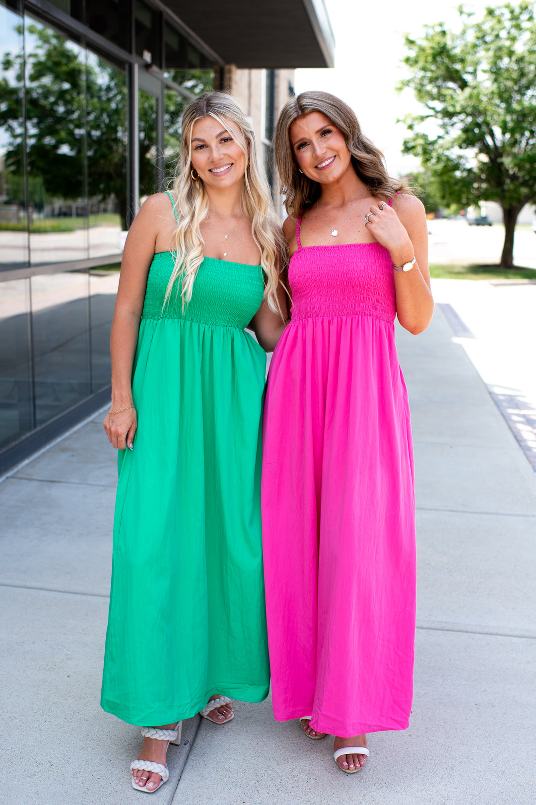 Pom Pom Smocked Maxi Dress (Hot Pink)