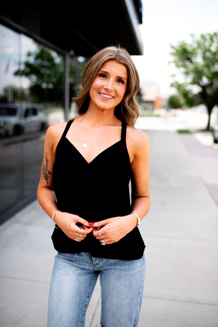 Sure Thing Surplice Tank (Black)