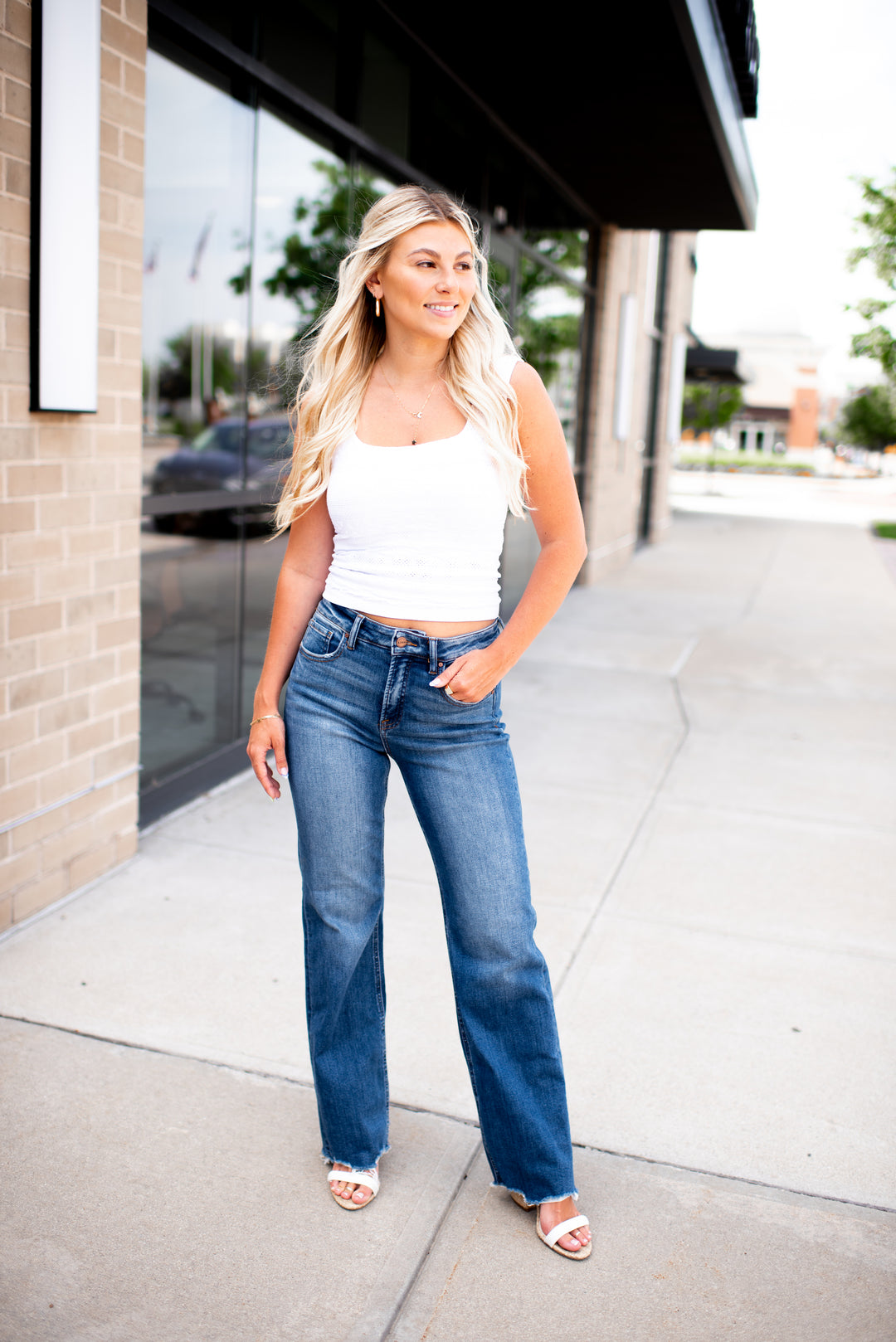 Risen Willow Tummy Control Wide Leg Denim (Dark)
