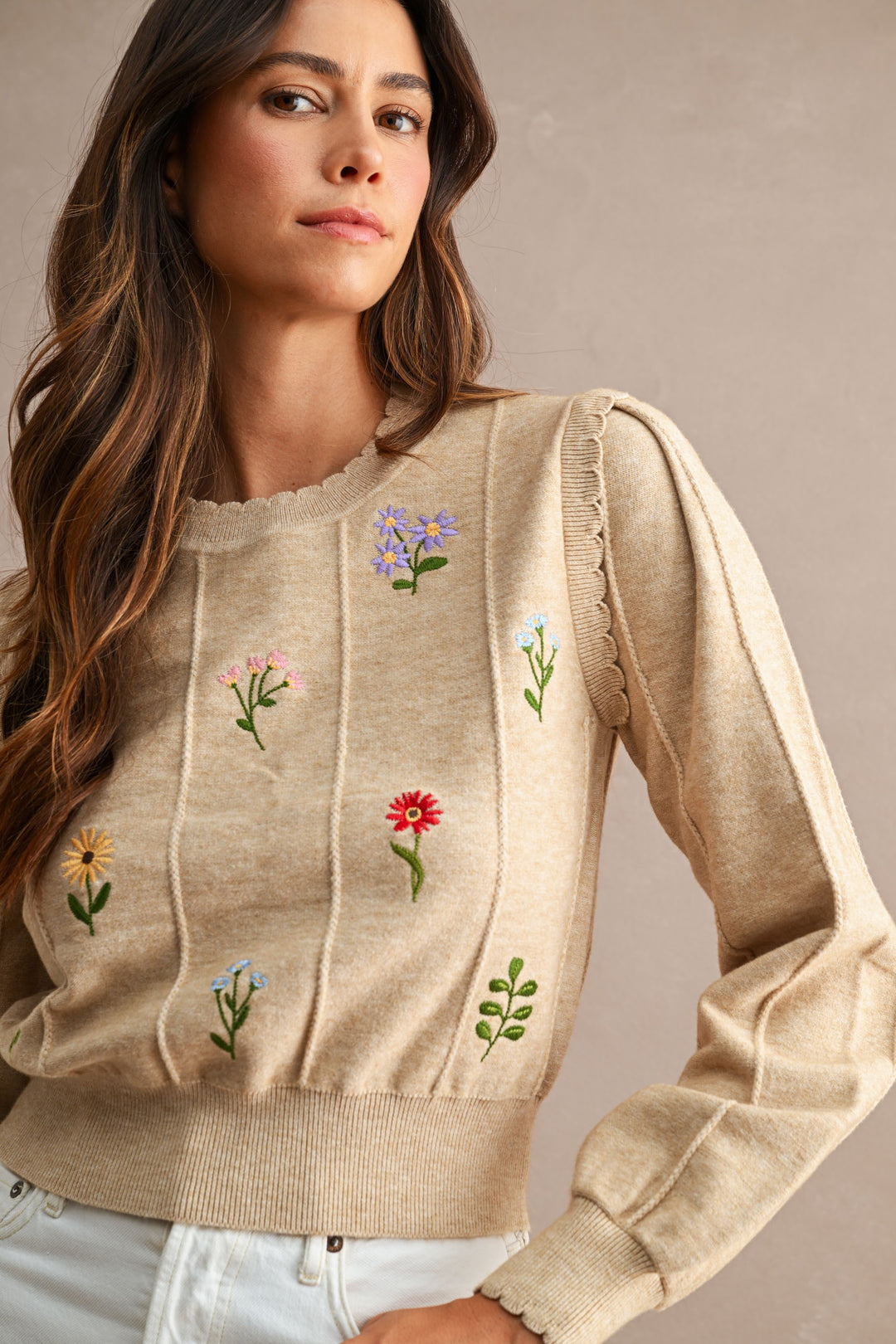 Fall Flowers Sweater (Tan)