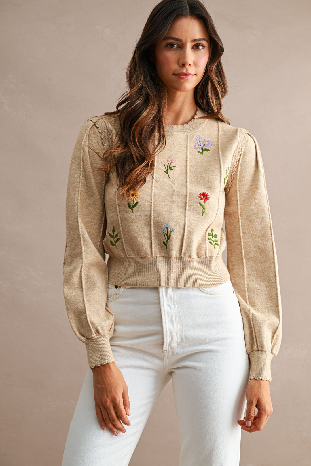 Fall Flowers Sweater (Tan)