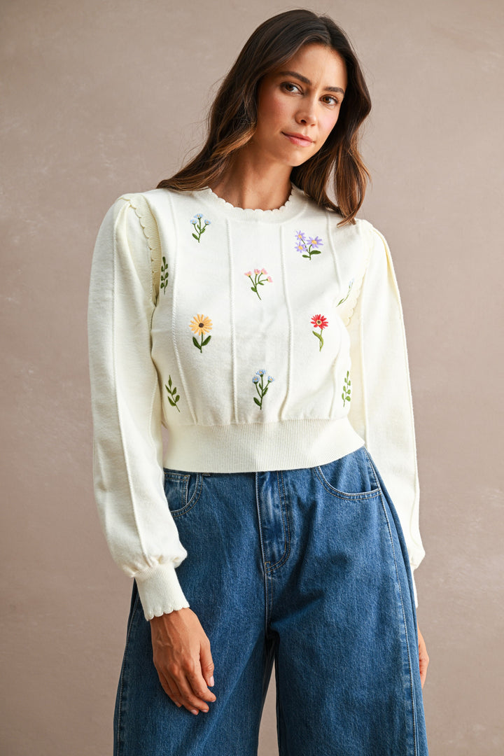 Fall Flowers Sweater (Ivory)