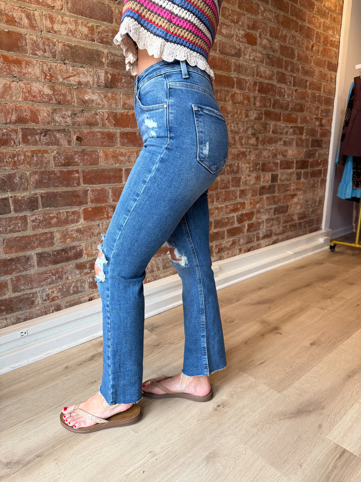 Risen Lylah Distressed Crop Denim (Medium Wash)