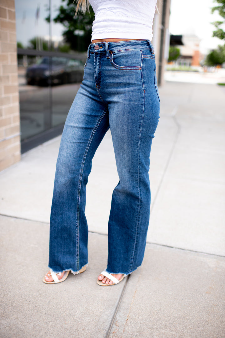 Risen Willow Tummy Control Wide Leg Denim (Dark)
