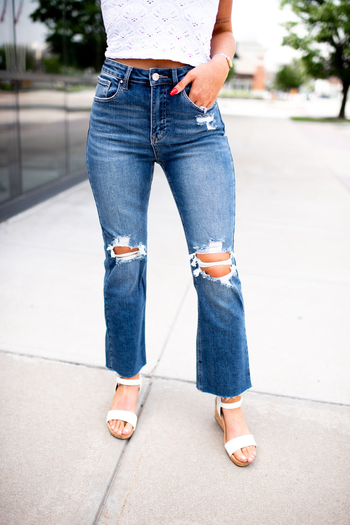 Risen Lylah Distressed Crop Denim (Medium Wash)