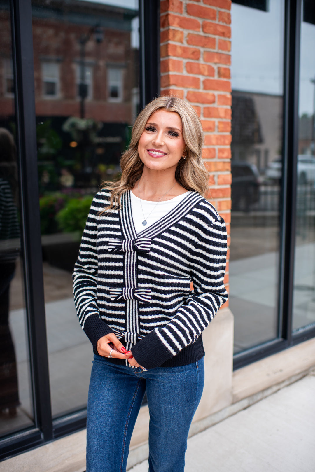 Keep Me Warm Bow Cardigan (Black/Ivory)