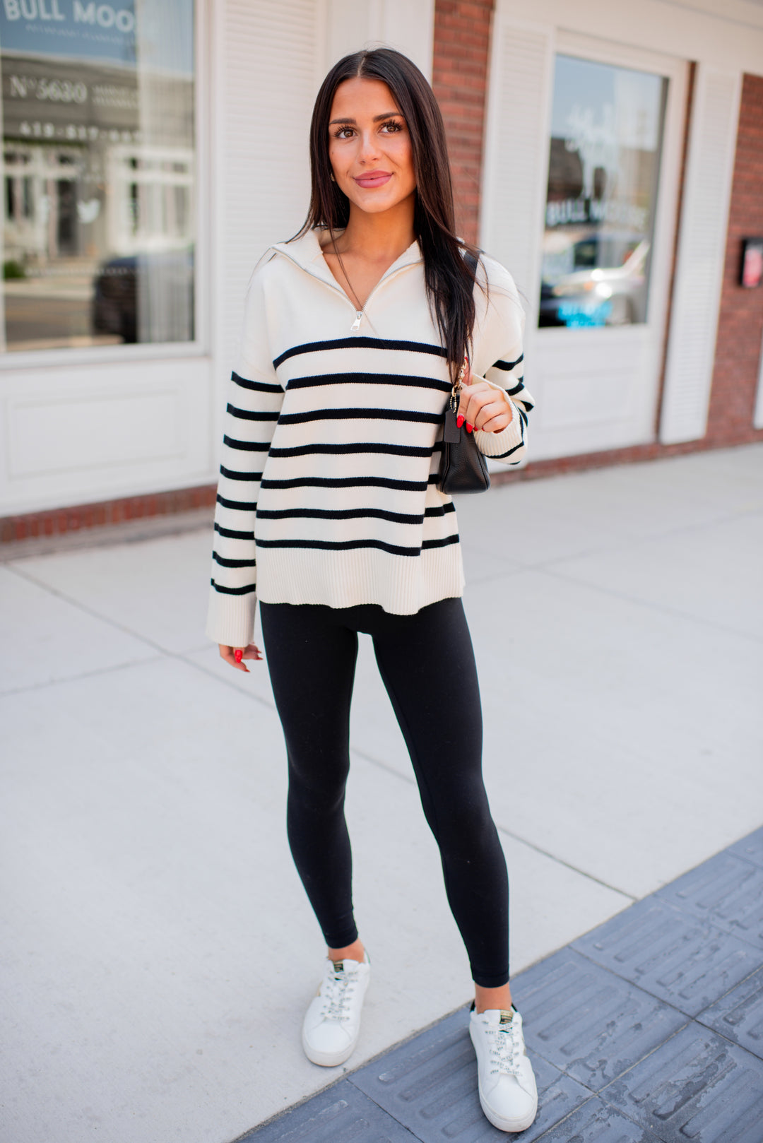 Cozy Coast Quarter Zip Sweater (Cream/Black)