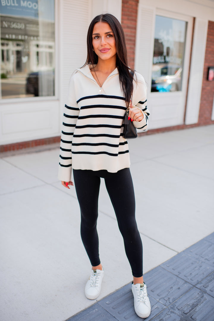 Cozy Coast Quarter Zip Sweater (Cream/Black)