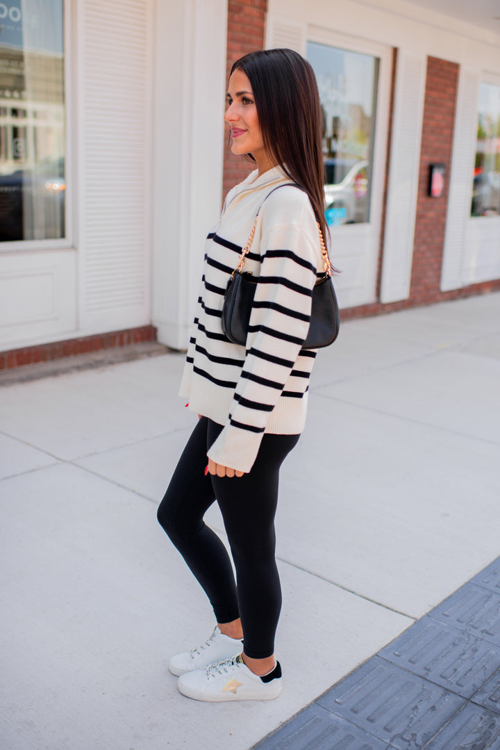 Cozy Coast Quarter Zip Sweater (Cream/Black)