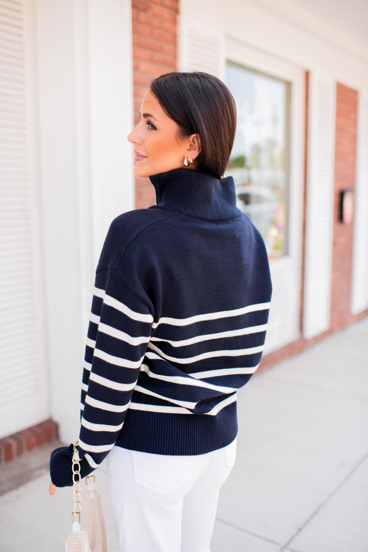 Cozy Coast Quarter Zip Sweater (Navy/Cream)