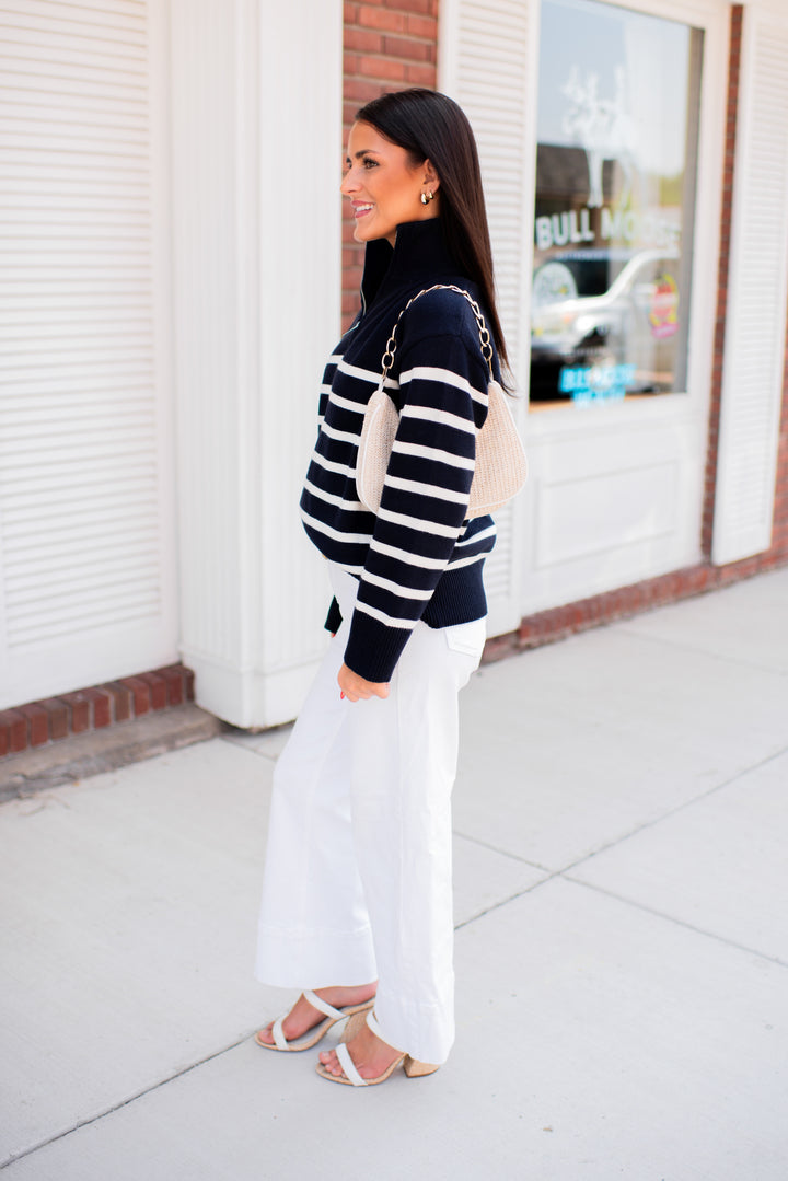 Cozy Coast Quarter Zip Sweater (Navy/Cream)