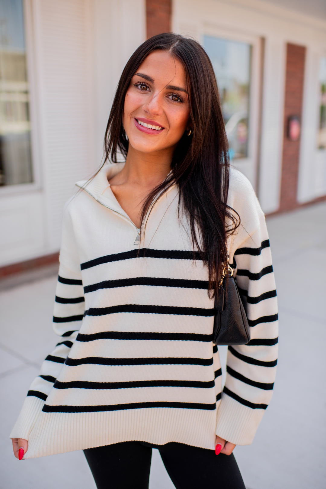 Cozy Coast Quarter Zip Sweater (Cream/Black)