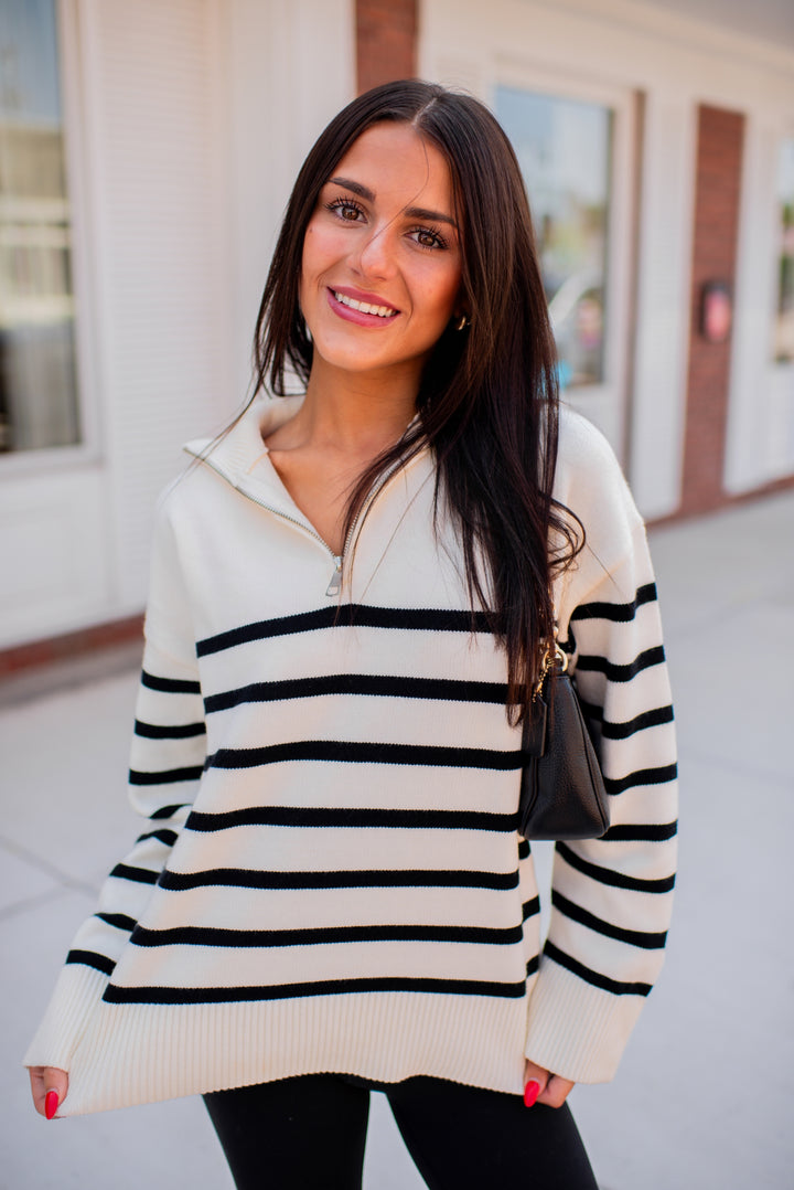 Cozy Coast Quarter Zip Sweater (Cream/Black)