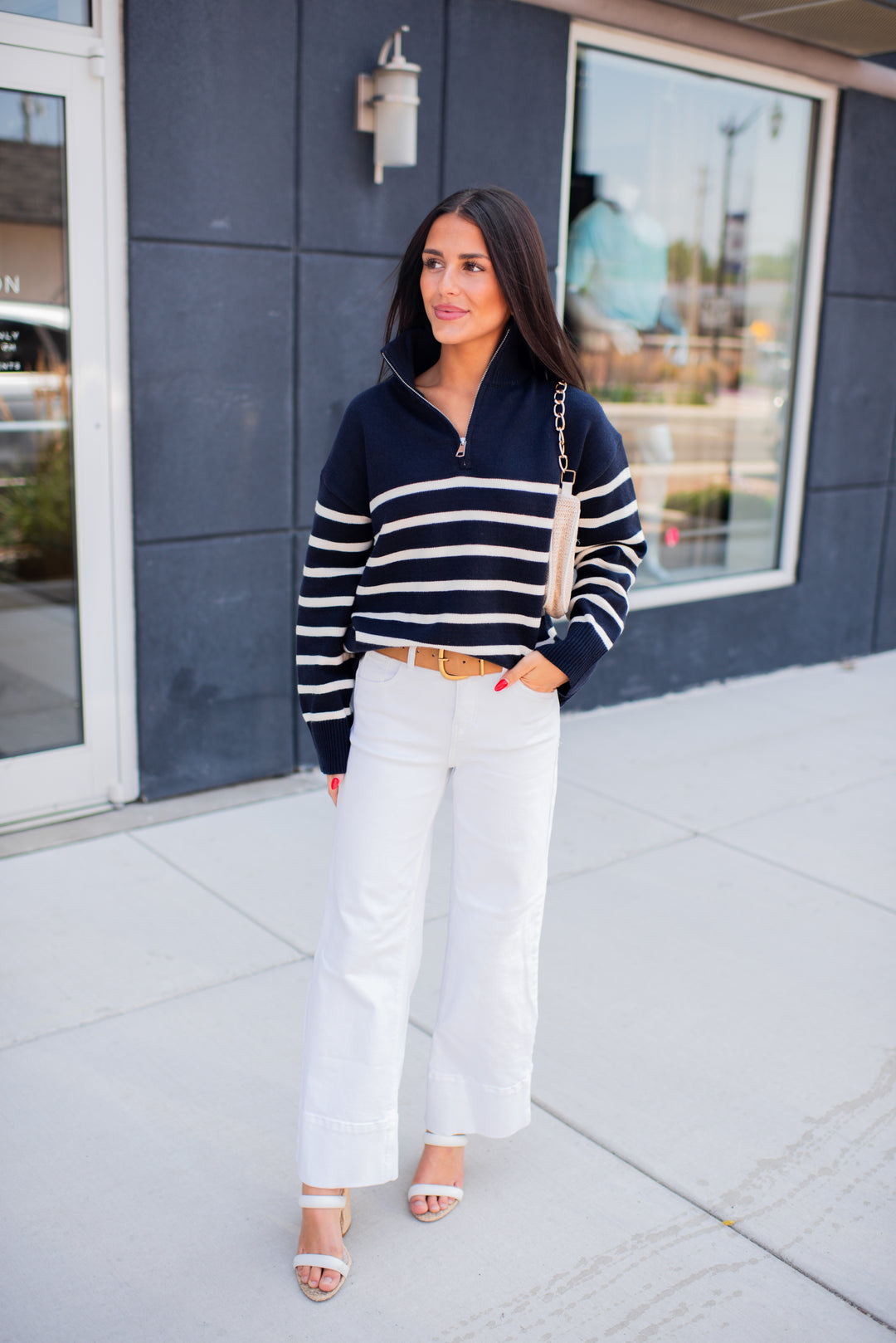 Cozy Coast Quarter Zip Sweater (Navy/Cream)