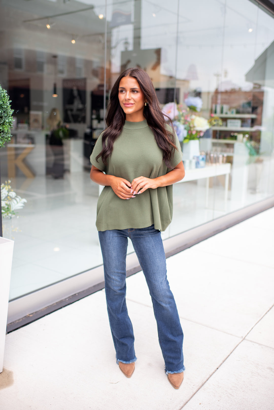 Modern Ease Mock Neck Sweater (Lt Olive)