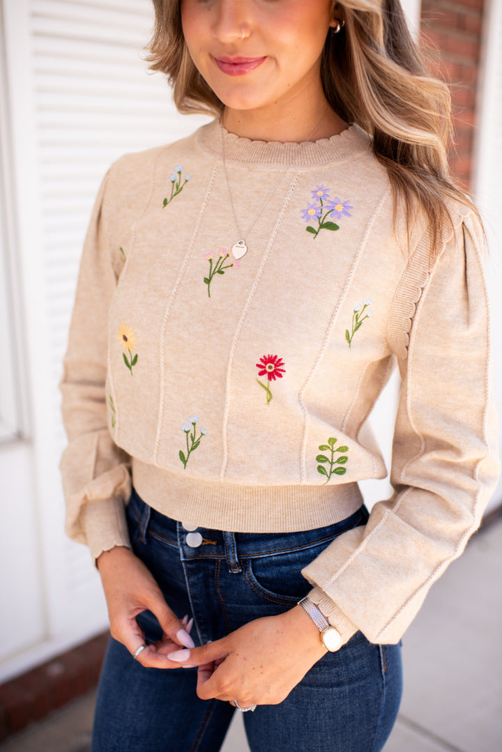 Fall Flowers Sweater (Tan)