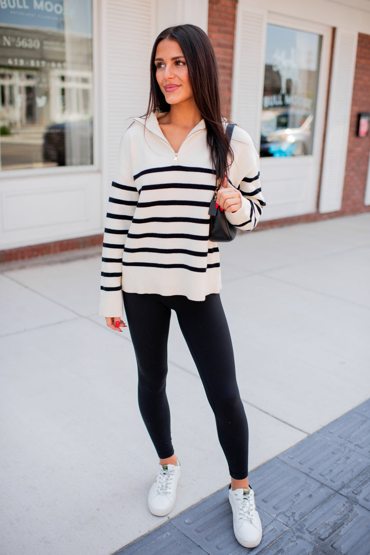 Cozy Coast Quarter Zip Sweater (Cream/Black)
