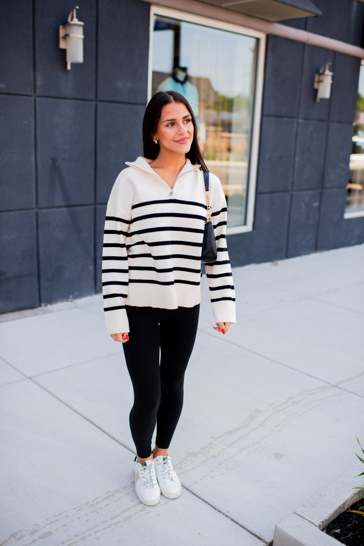 Cozy Coast Quarter Zip Sweater (Cream/Black)