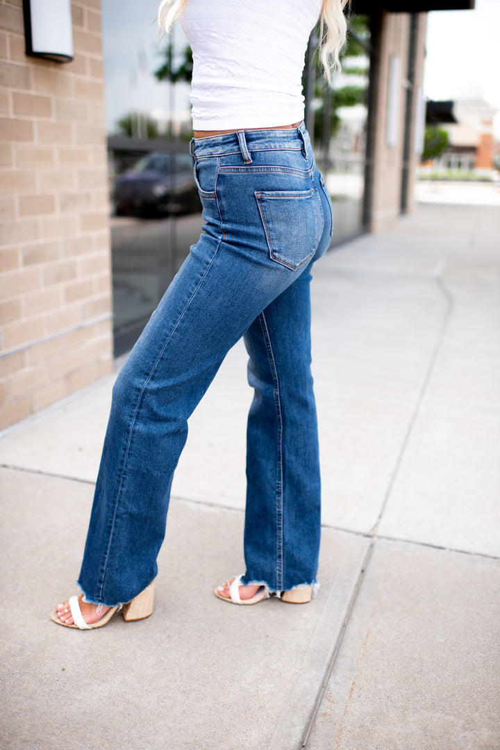 Risen Willow Tummy Control Wide Leg Denim (Dark)