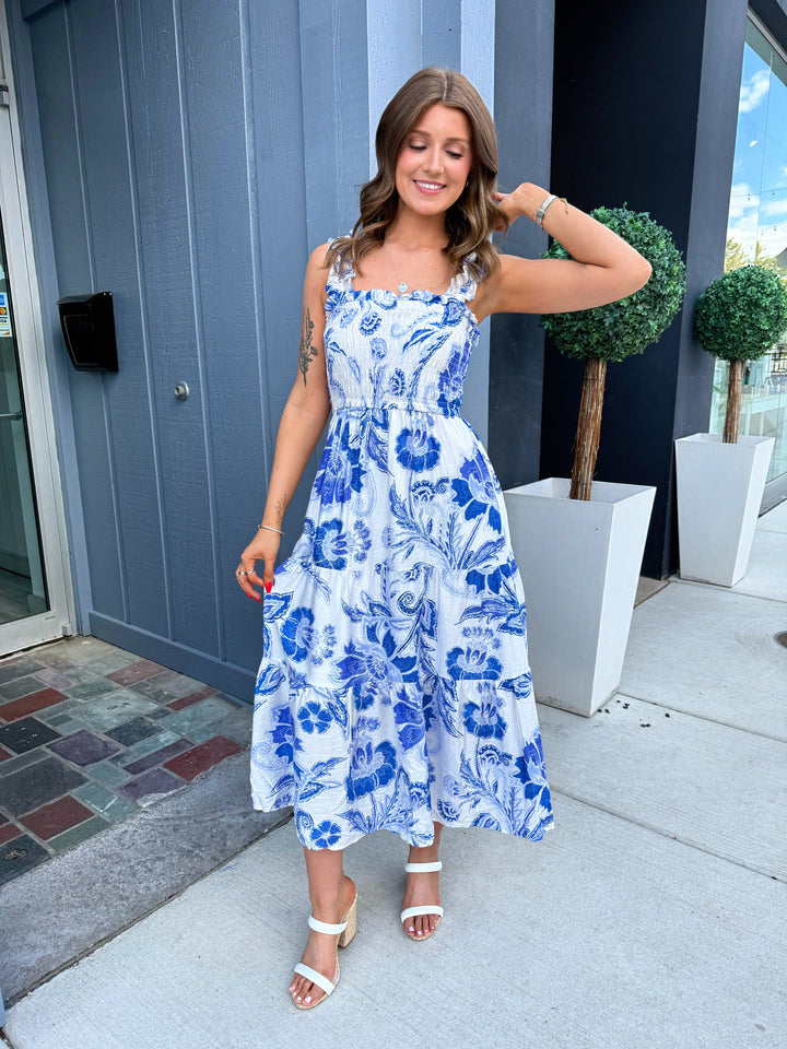 RESTOCK Beachside Floral Midi Dress (Blue)