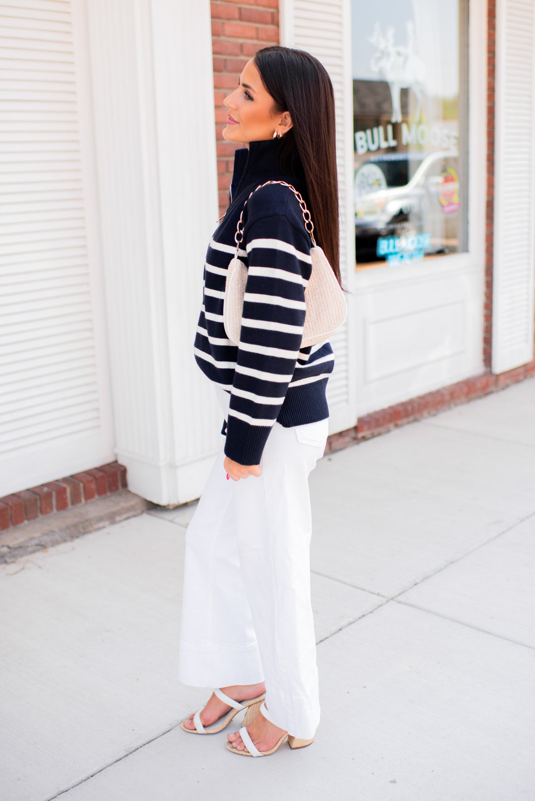 Cozy Coast Quarter Zip Sweater (Navy/Cream)
