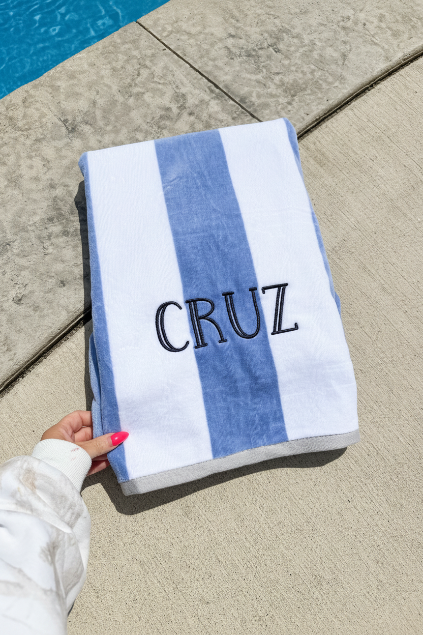 Premium XL Embroidered Striped Beach Towels