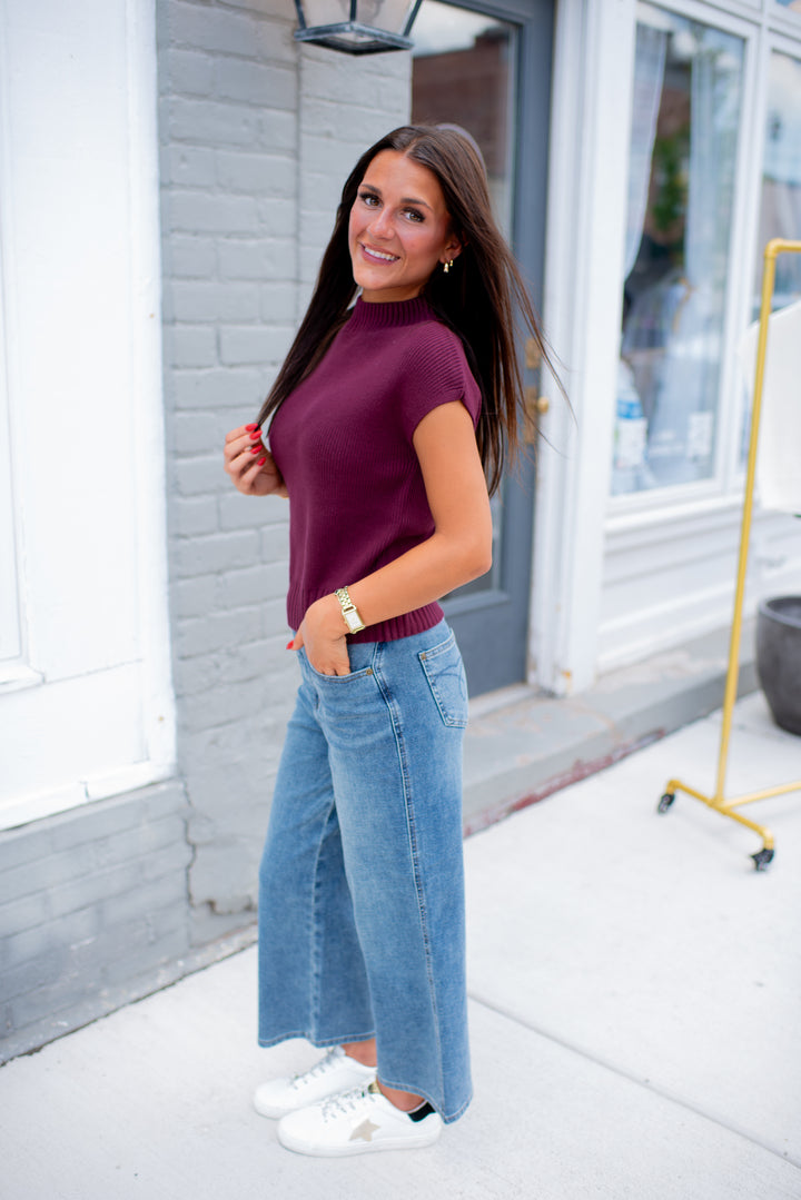 Meredith Mock Neck Sweater (Burgundy)