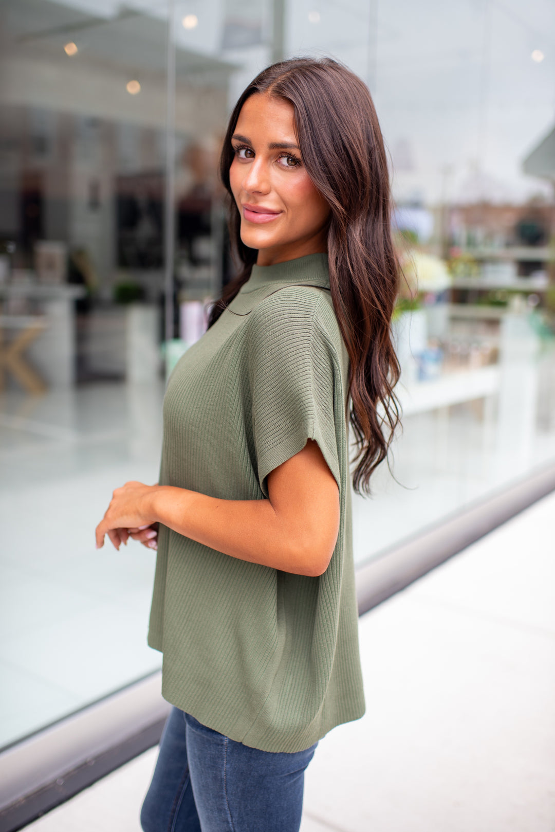 Modern Ease Mock Neck Sweater (Lt Olive)
