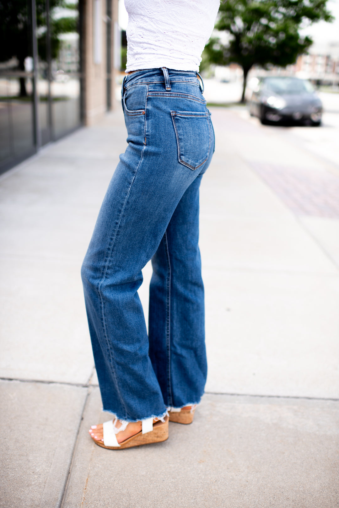 Risen Willow Tummy Control Wide Leg Denim (Dark)