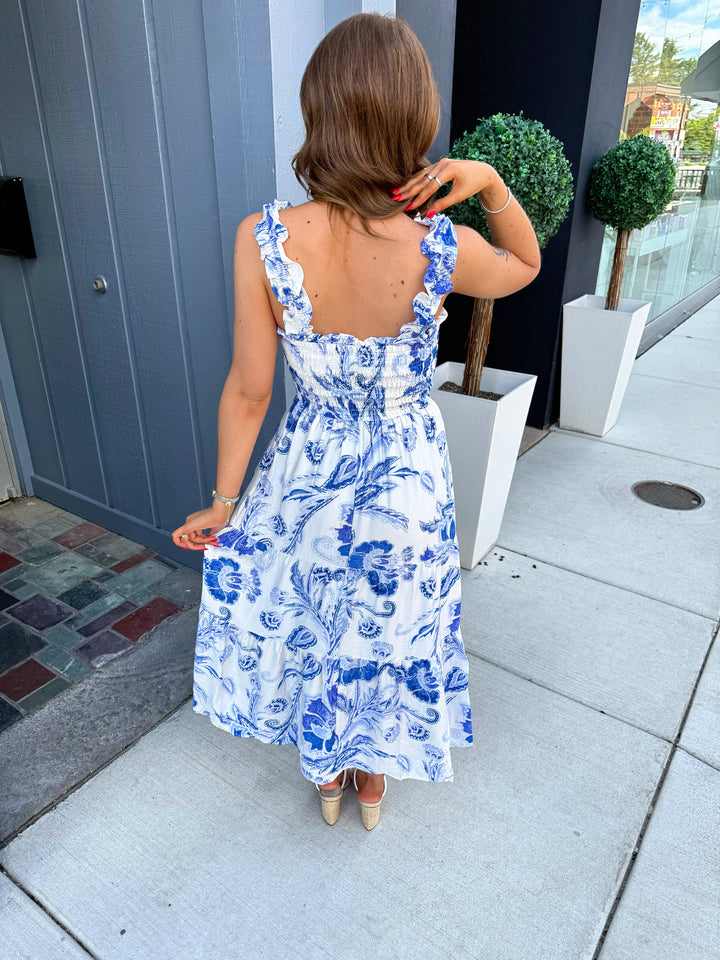 RESTOCK Beachside Floral Midi Dress (Blue)