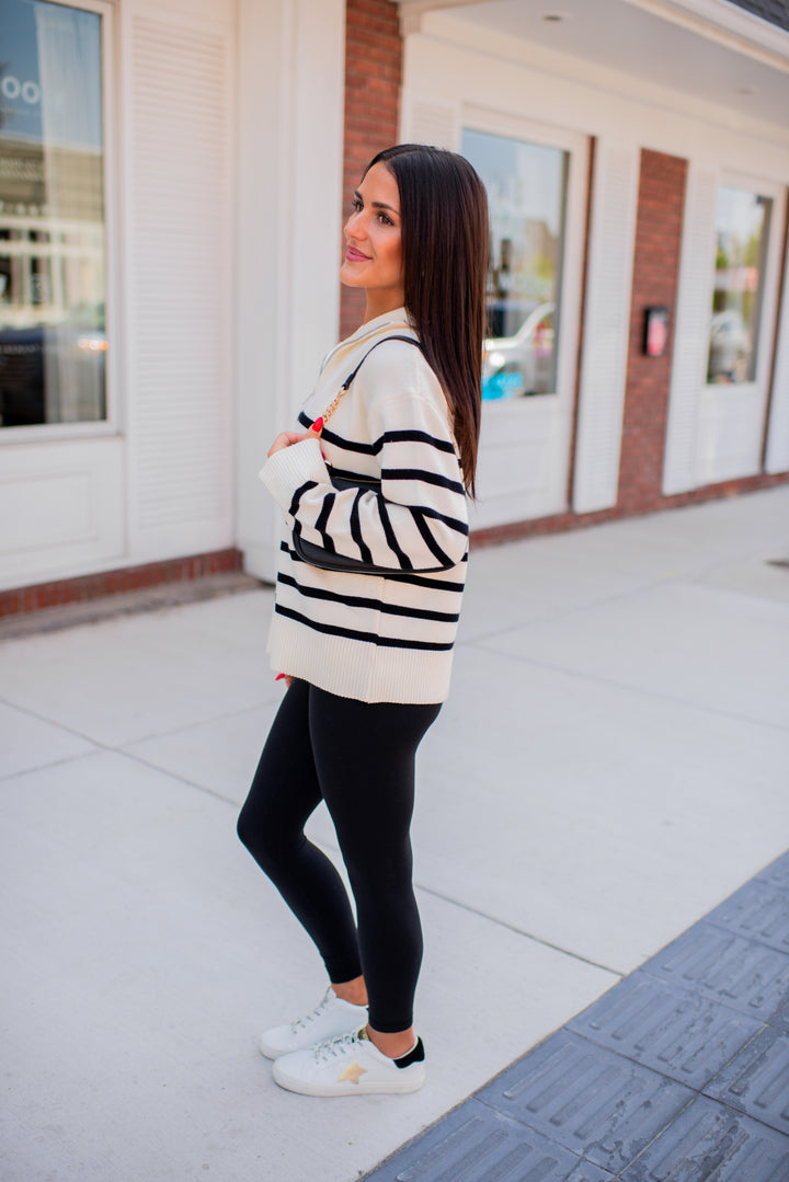 Cozy Coast Quarter Zip Sweater (Cream/Black)