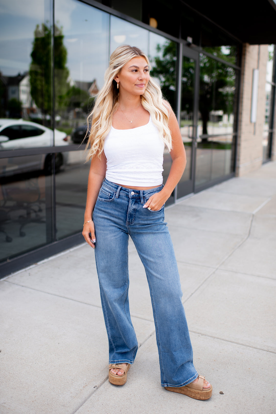 Vervet Brianne Tummy Control Wide Leg Jeans (Medium Wash)