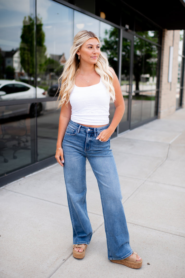 Vervet Brianne Tummy Control Wide Leg Jeans (Medium Wash)