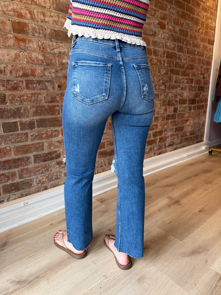 Risen Lylah Distressed Crop Denim (Medium Wash)