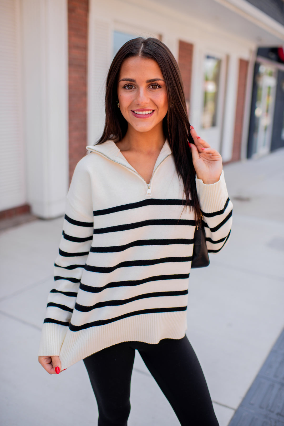 Cozy Coast Quarter Zip Sweater (Cream/Black)