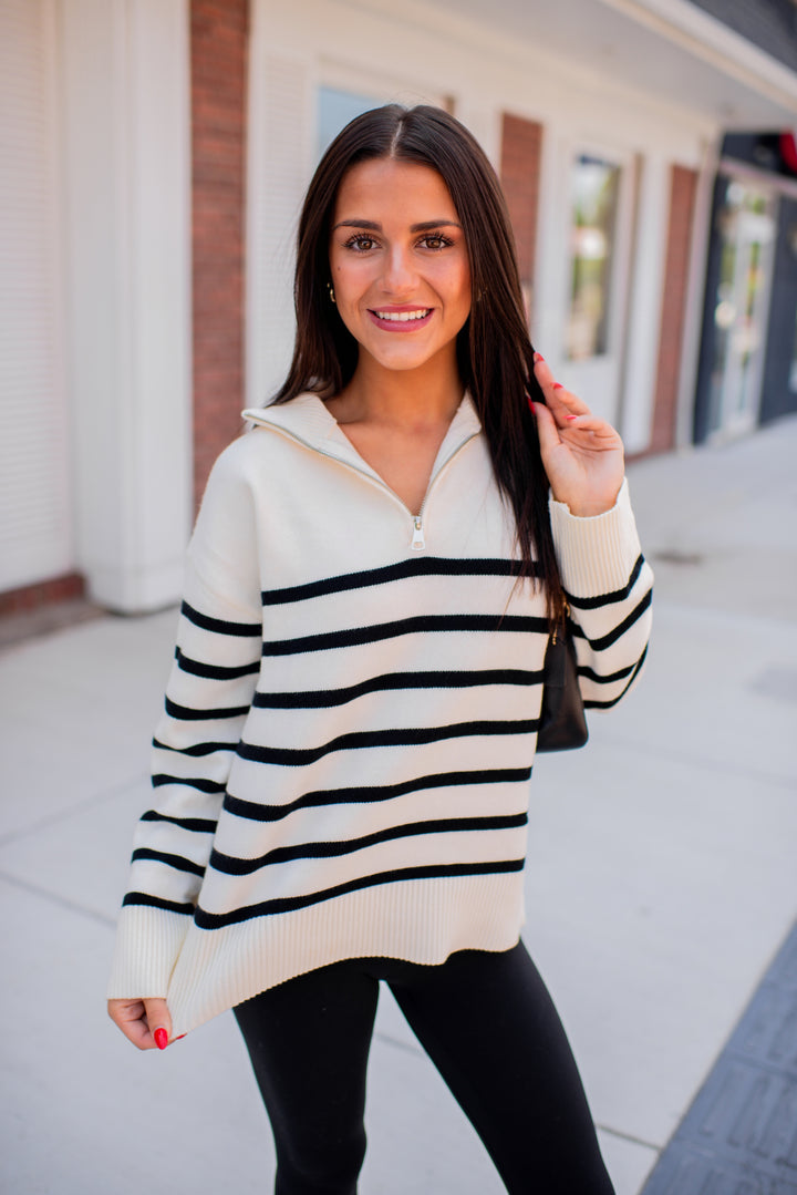 Cozy Coast Quarter Zip Sweater (Cream/Black)