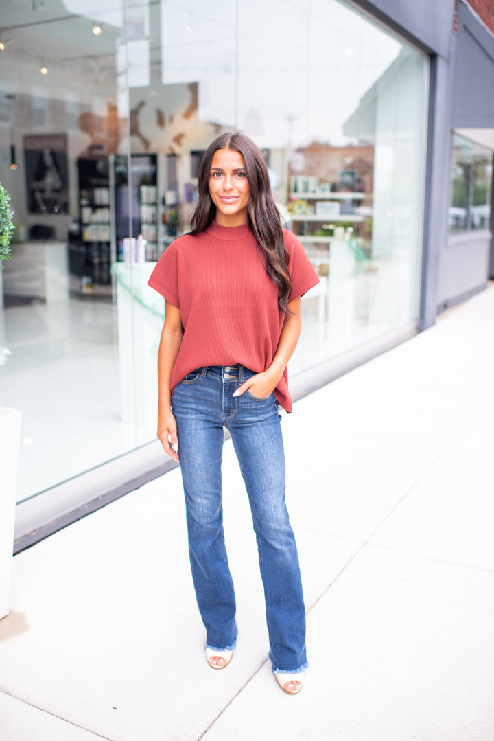 Modern Ease Mock Neck Sweater (Rust)