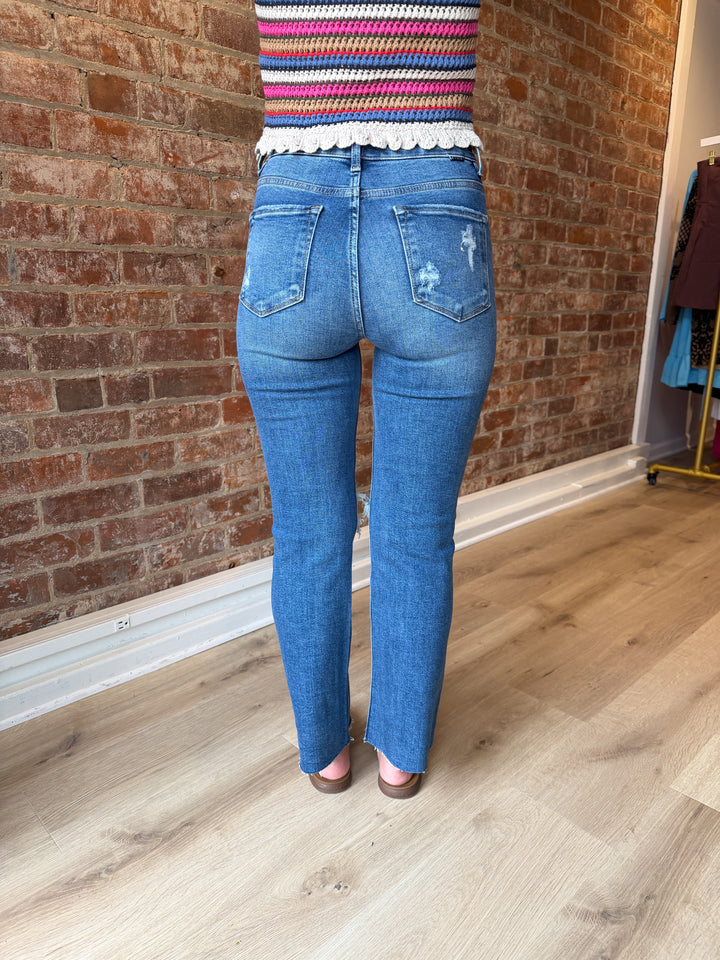 Risen Lylah Distressed Crop Denim (Medium Wash)