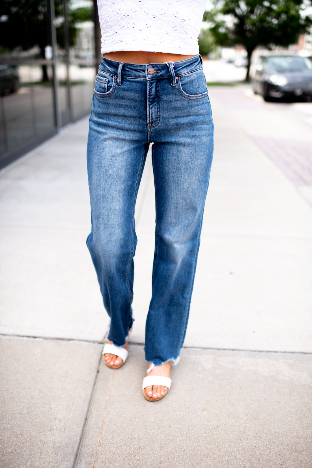 Risen Willow Tummy Control Wide Leg Denim (Dark)