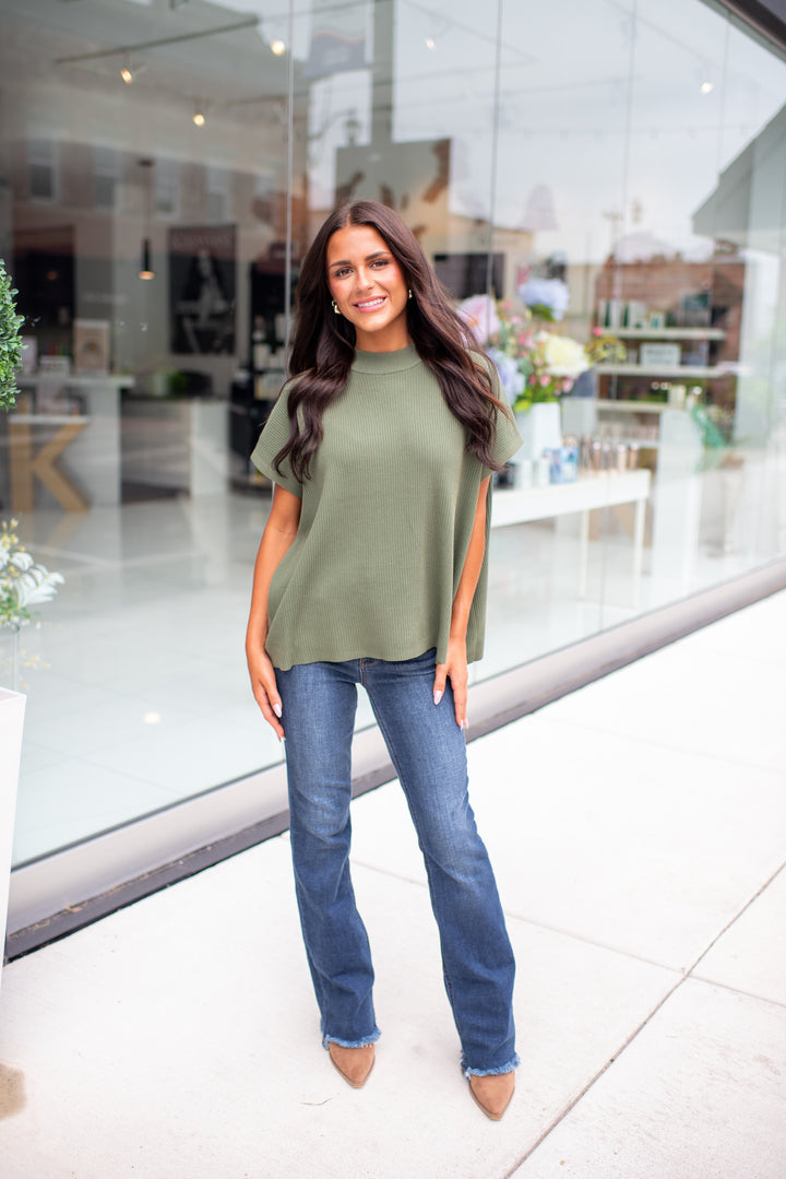 Modern Ease Mock Neck Sweater (Lt Olive)