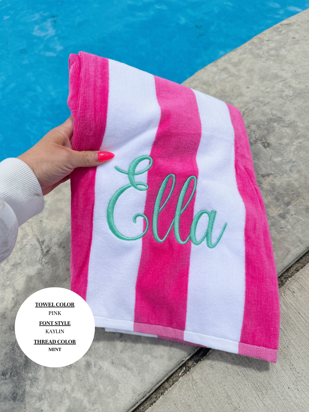 Poolside Embroidered Striped Towel