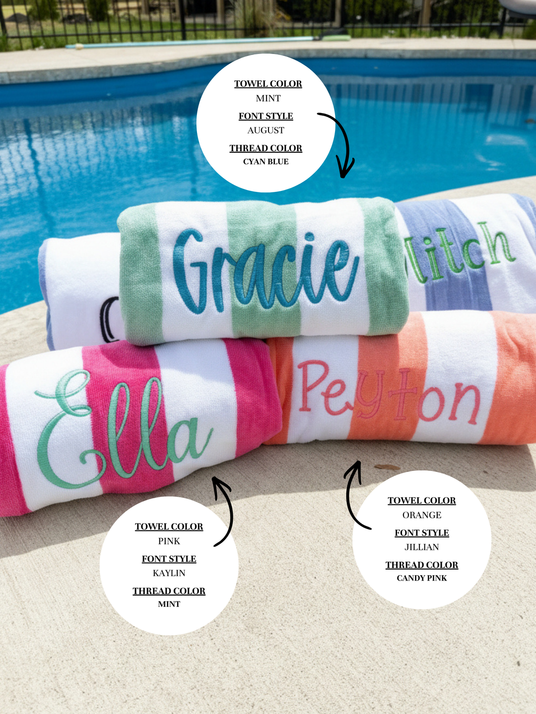 Poolside Embroidered Striped Towel
