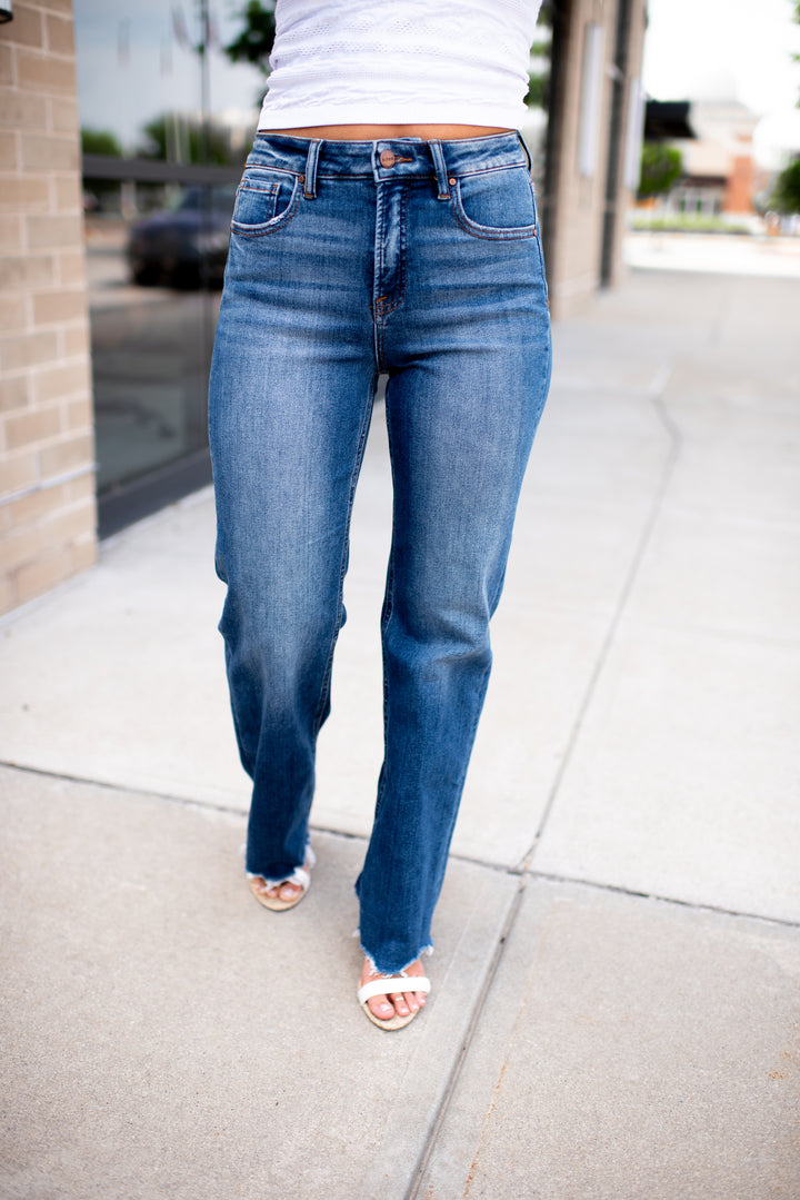 Risen Willow Tummy Control Wide Leg Denim (Dark)