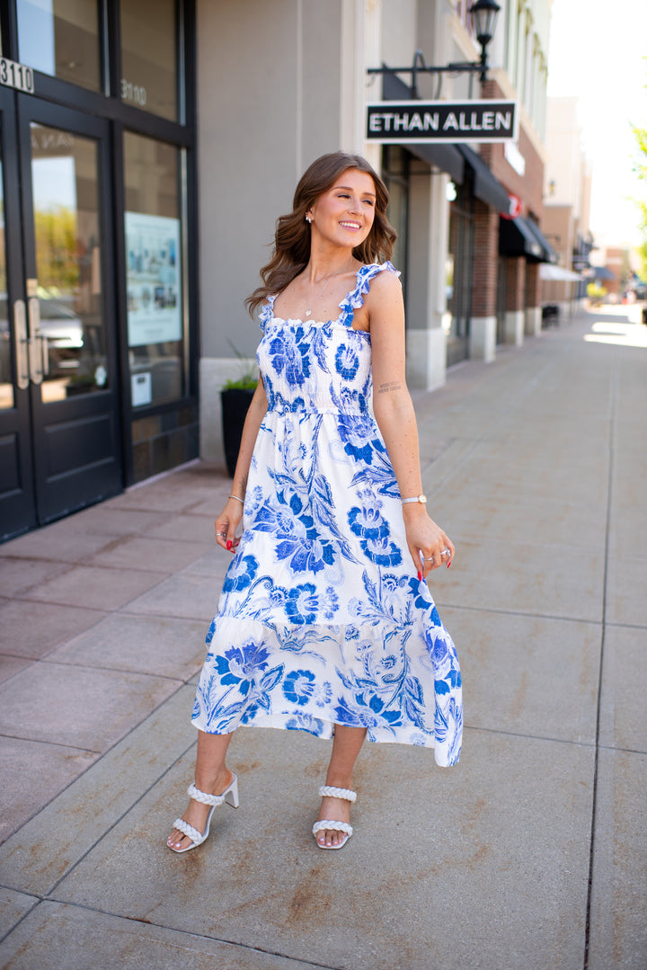 RESTOCK Beachside Floral Midi Dress (Blue)