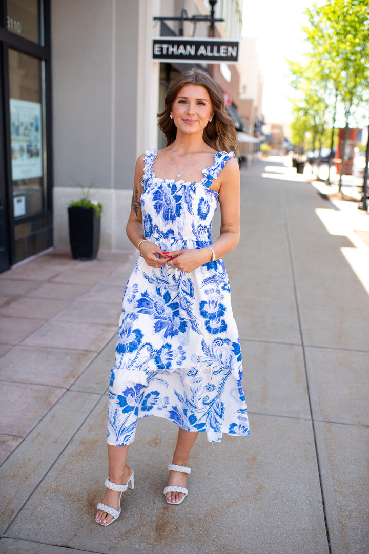 RESTOCK Beachside Floral Midi Dress (Blue)