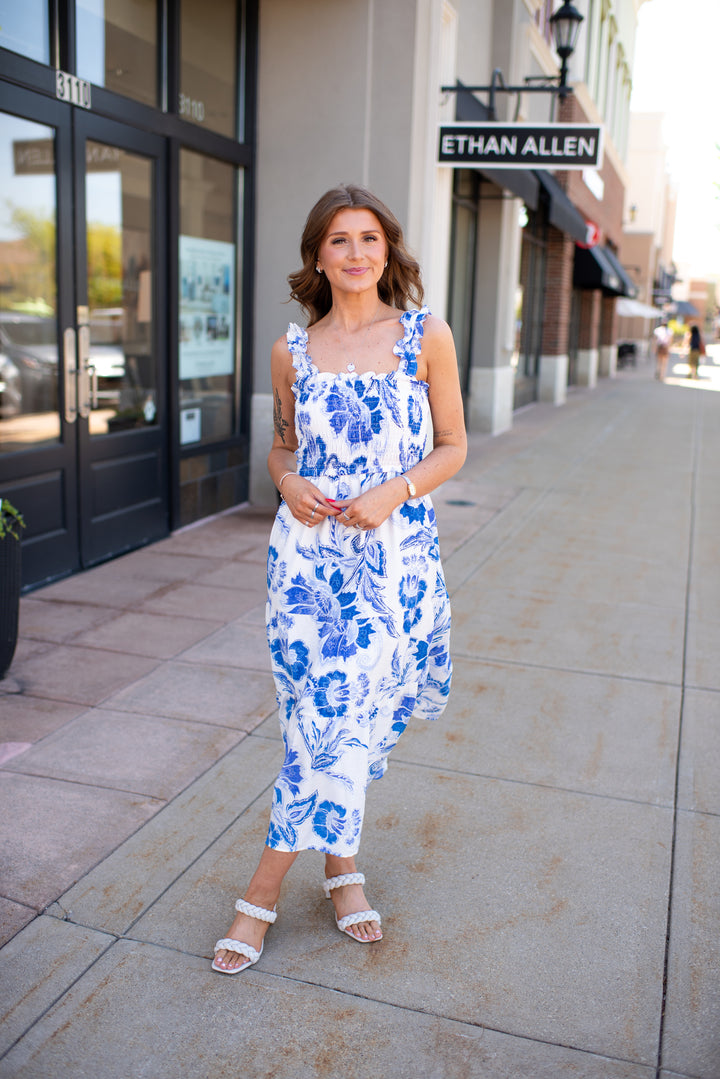 RESTOCK Beachside Floral Midi Dress (Blue)