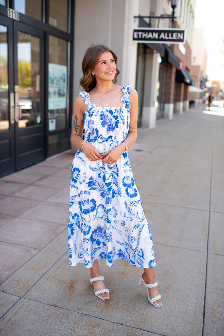 RESTOCK Beachside Floral Midi Dress (Blue)