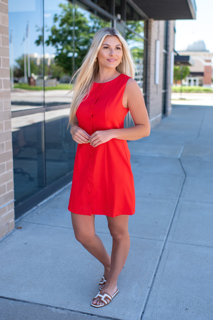 Bessette Button Mini Dress (Red)