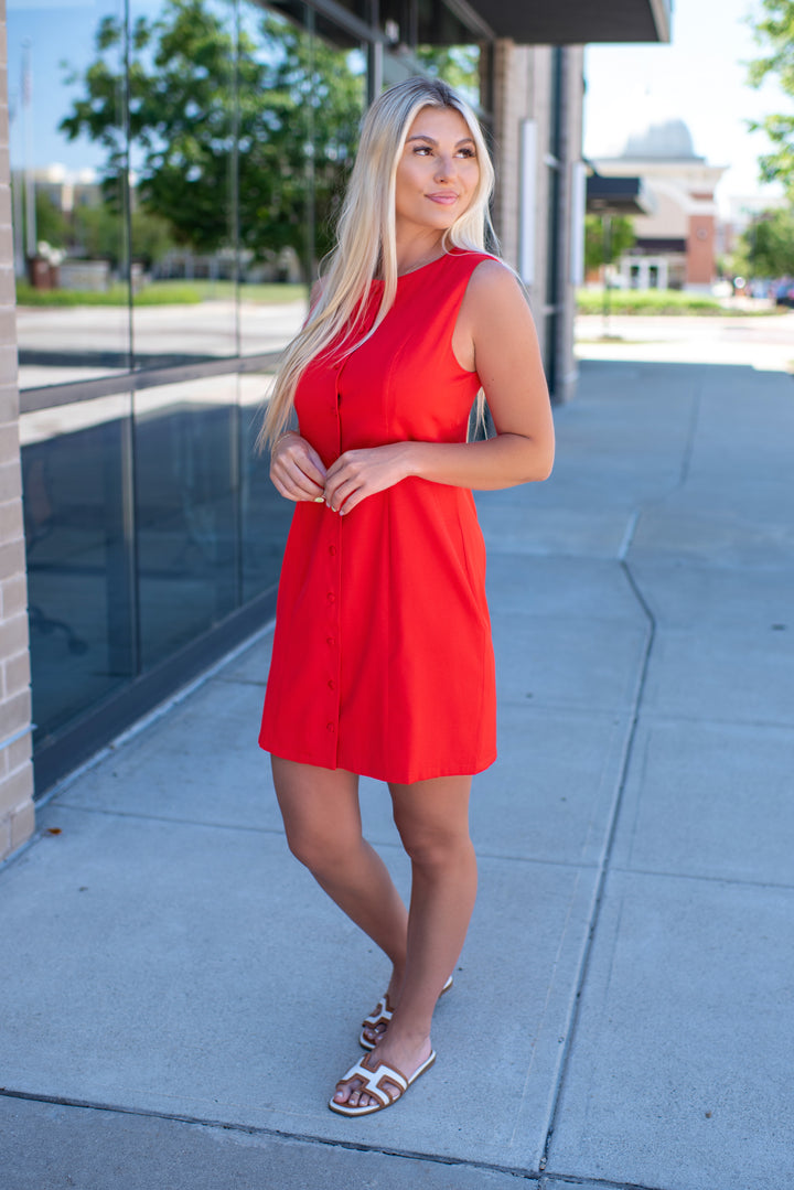 Bessette Button Mini Dress (Red)